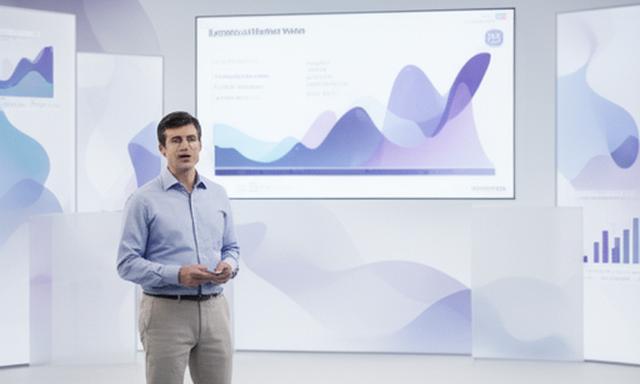Aufzeichnung eines Marktstrategiewebinars mit Bildschirmgrafiken und hellem Studiohintergrund