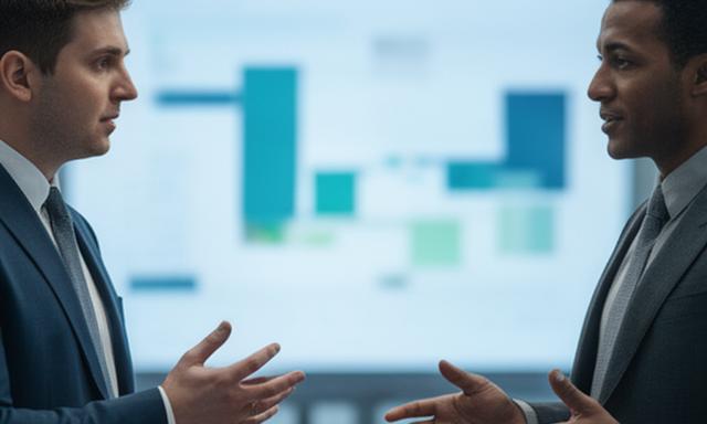 Archivaufnahme eines Trading-Seminars mit Analysedisplay und zwei Teilnehmenden im Gespräch