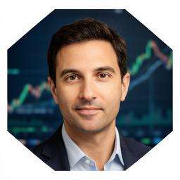 Porträt von Milan Fechner vor einem hellen Trading-Chart