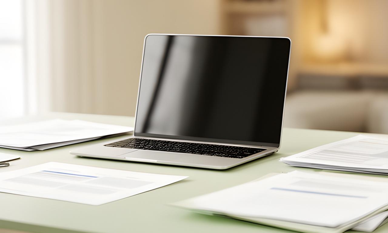 Beratungsunterlagen und Laptop auf einem ruhigen Schreibtisch in heller Lernumgebung
